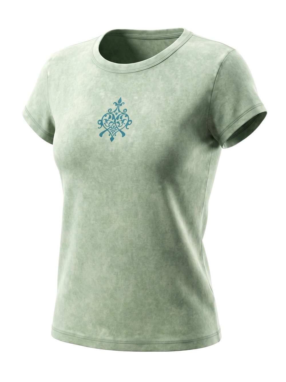 Vintage Xcit USA Women's Sage Green Short Sleeve Blue Studded Design Tee Top Med